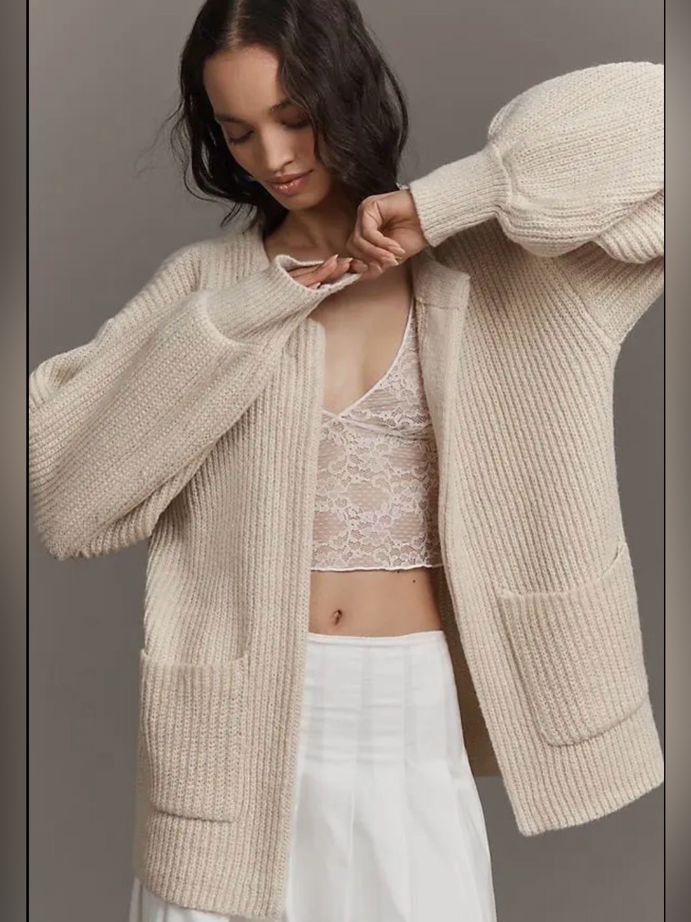 Flat white open front one size Cardigan Ribbed Cardigan in Brown NWT